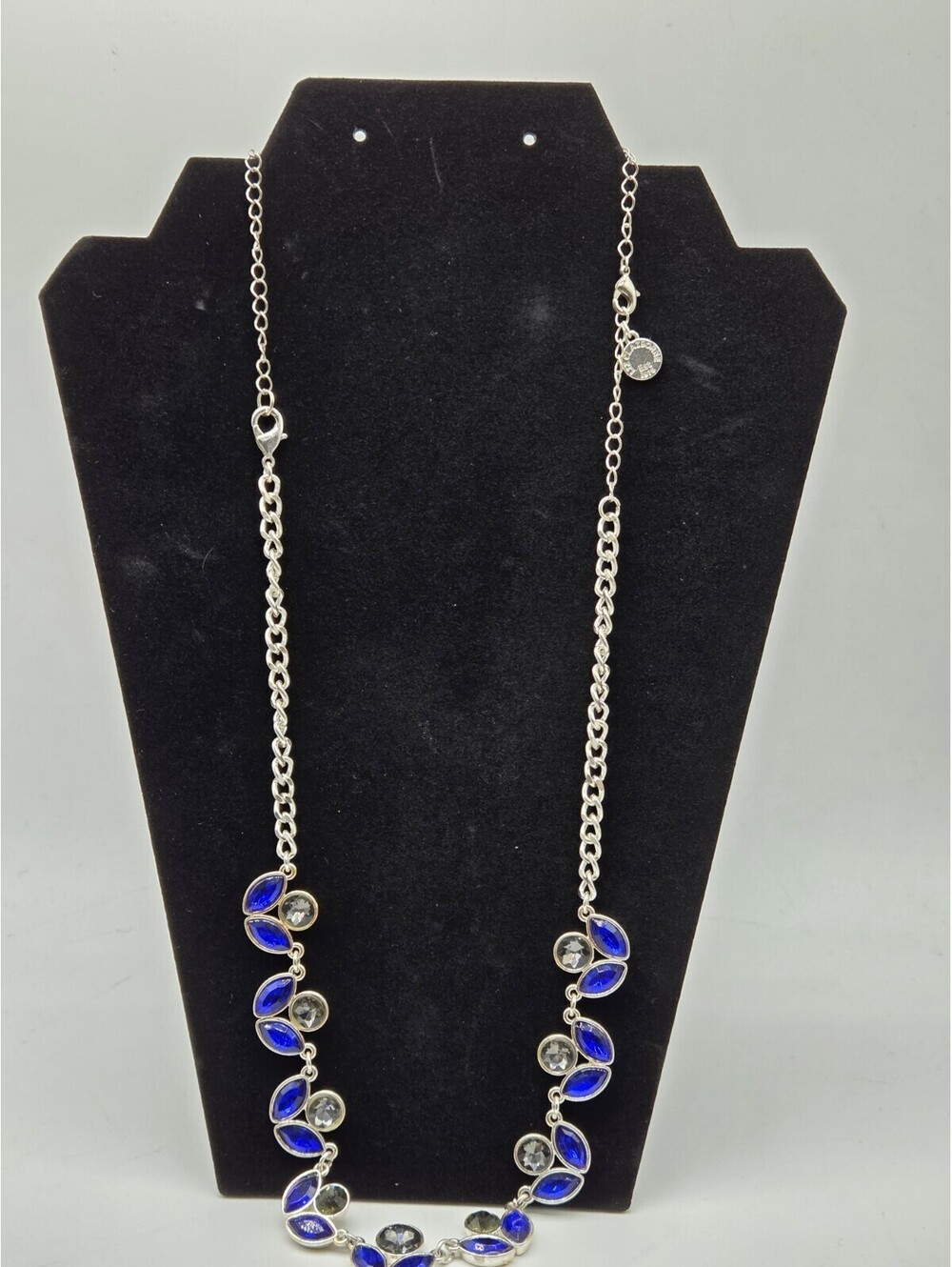 Claiborne Blue Marquise Gray Crystal Silver Tone Statement Necklace Adjustable